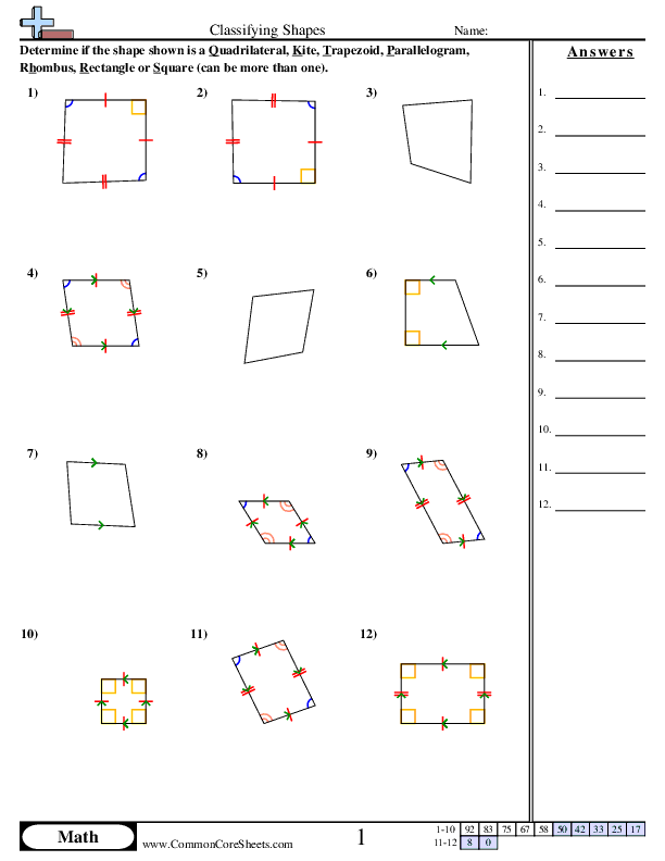 5.g.4 Worksheets - Classifying Shapes worksheet
